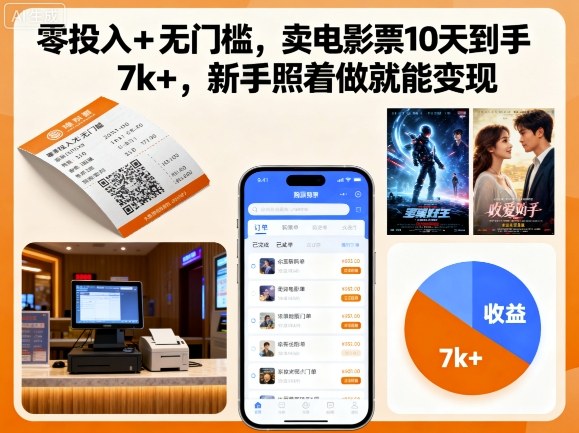 零投入 无门槛，卖电影票10天到手7k ，新手照着做就能变现【揭秘】-51云资源