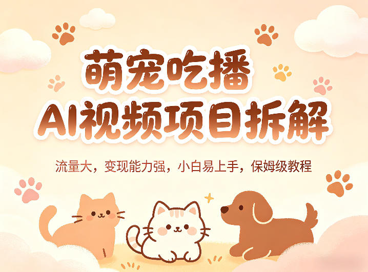 萌宠吃播AI视频项目拆解，流量大，变现能力强，小白易上手，保姆级教程-51云资源