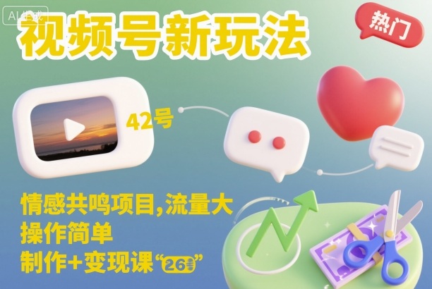 视频号新玩法，情感共鸣项目，流量大，操作简单，制作 变现课-51云资源