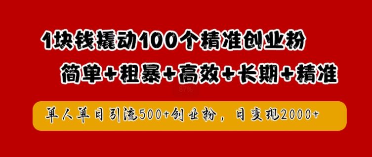 1块钱撬动100个精准创业粉，简单粗暴高效长期精准，单人单日引流500 创业粉，日变现2k【揭秘】-51云资源