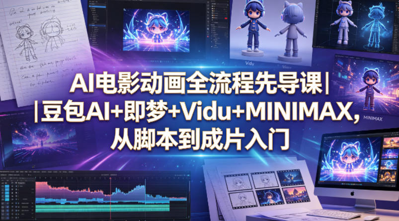 AI电影动画全流程先导课｜豆包AI 即梦 Vidu MINIMAX，从脚本到成片入门-51云资源