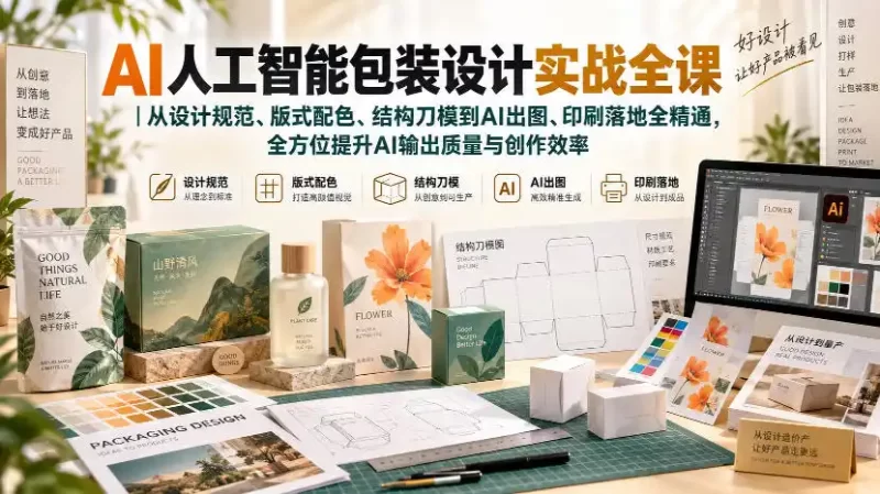 AI人工智能包装设计实战全课｜从设计规范、版式配色、结构刀模到AI出图、印刷落地全精通-51云资源