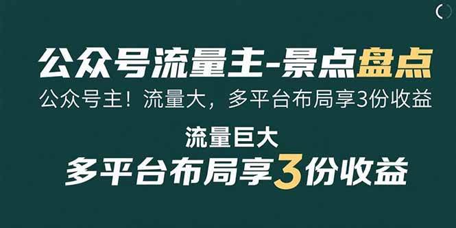 (15553期)公众号流量主-景点盘点 流量巨大 多平台布局享3份收益