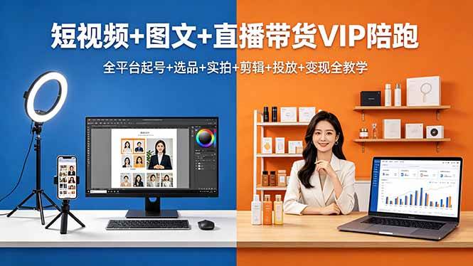 (18319期)短视频 图文 直播带货VIP陪跑,全平台起号 选品 实拍 剪辑 投放 变现全教学