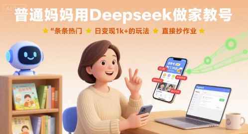 普通妈妈用Deepseek做家教号，条条热门，日变现1k 的玩法，直接抄作业-51云资源