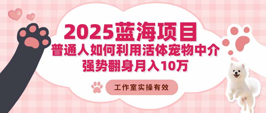 2025蓝海项目：普通人如何利用活体宠物中介，强势翻身月入10万