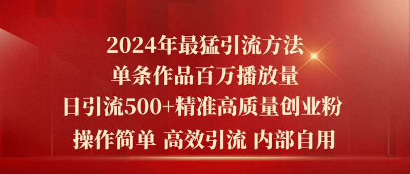 （10920期）2024年最猛暴力引流方法，单条作品百万播放 单日引流500 高质量精准创业粉-51云资源