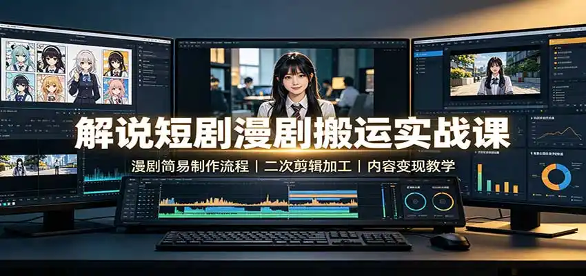 解说短剧漫剧搬运实战课：漫剧简易制作流程，二次剪辑加工，内容变现教学-51云资源