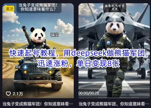 快速起号教程，用deepseek做熊猫军团，迅速涨粉，单日变现8张-51云资源