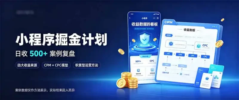 小程序掘金计划，日收500 ，四大收益来源，玩转CPM CPC收益，积累型副业-51云资源