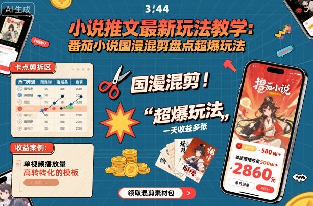 小说推文最新玩法教学，番茄小说国漫混剪盘点超爆玩法，全程干货，一天收益多张-51云资源