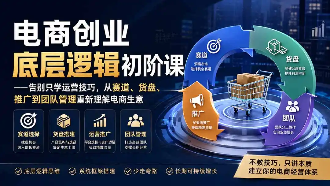 电商创业底层逻辑初阶课——告别只学运营技巧,从赛道、货盘、推广到团队管理重新理解电商生意