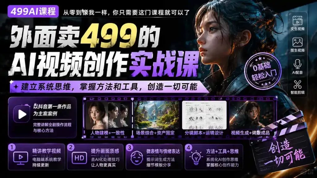 外面卖499的AI视频创作实战课:建立系统思维,掌握方法和工具,创造一切可能。-51云资源