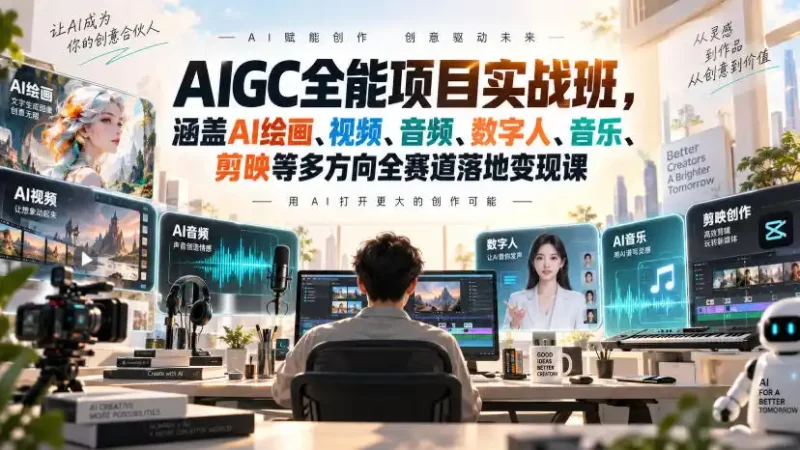 AIGC全能项目实战班，涵盖AI绘画、视频、音频、数字人、音乐、剪映等多方向全赛道落地变现课-51云资源