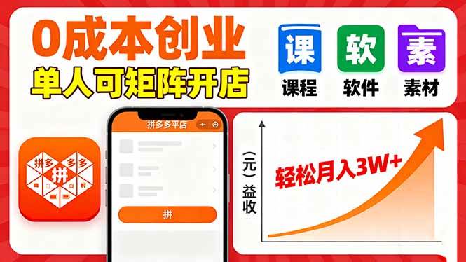 (16047期)拼多多虚拟电商,0成本,单人可矩阵开店,轻松月入3W