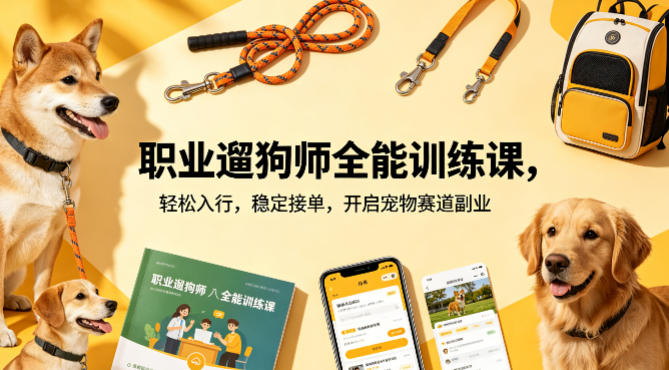 职业遛狗师全能训练课，轻松入行，稳定接单，开启宠物赛道副业-51云资源