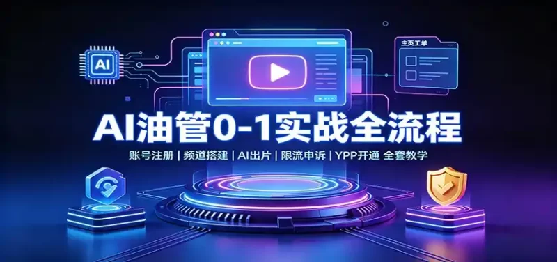 AI油管0-1实战：账号注册频道搭建，AI出片，限流申诉，YPP开通全套教学-51云资源