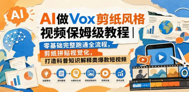 AI做Vox剪纸风格视频保姆级教程|零基础完整跑通全流程,剪纸拼贴视觉化,打造科普知识解释类爆款短视频-51云资源
