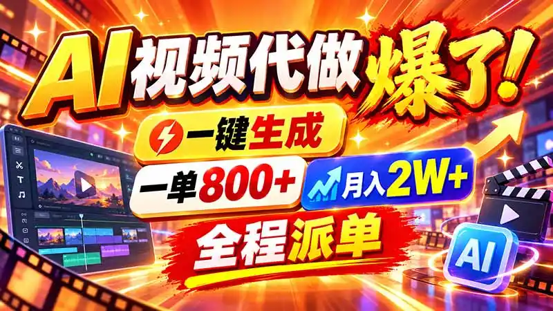 2026年底新赛道，AI视频代做一单800 ，小白可做，告别打工-51云资源