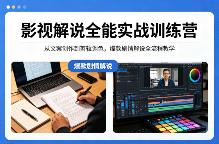 影视解说全能实战训练营:从文案创作到剪辑调色,爆款剧情解说全流程教学-51云资源