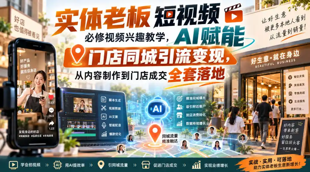 实体老板短视频必修视频兴趣教学，AI赋能门店同城引流变现，AI 短视频 直播打爆实体客流量-51云资源