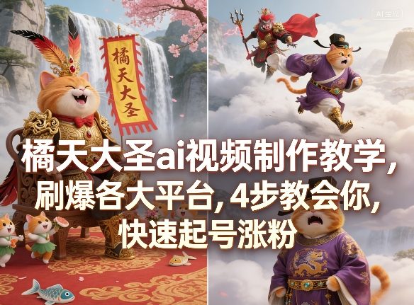 橘天大圣ai视频制作教学,刷爆各大平台,4步教会你,快速起号涨粉-51云资源