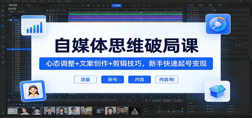 自媒体思维破局课：心态调整 文案创作 剪辑技巧，新手快速起号变现