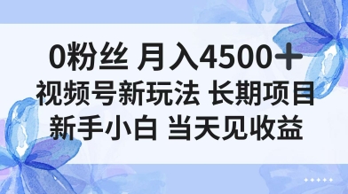 0粉丝月入4.5k ,视频号新玩法,长期项目新手小白当天见收益