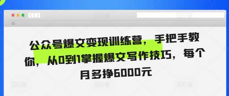 公众号爆文变现训练营，手把手教你，从0到1掌握爆文写作技巧，每个月多挣6000元-51云资源