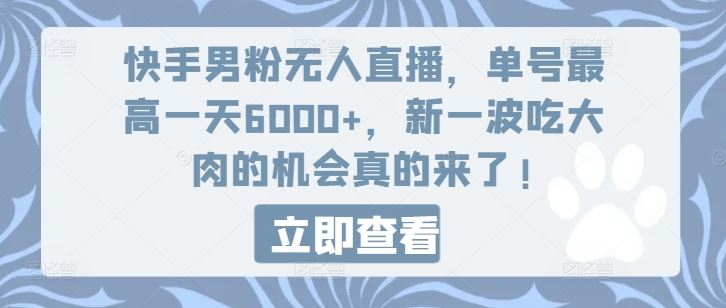 快手男粉无人直播,单号最高一天6000 ,新一波吃大肉的机会真的来了-51云资源
