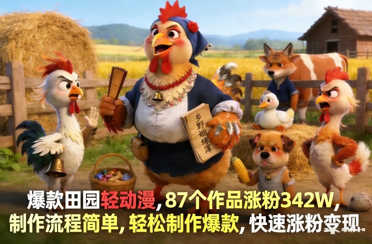 爆款田园轻动漫，87个作品涨粉342W，制作流程简单，轻松制作爆款，快速涨粉变现-51云资源