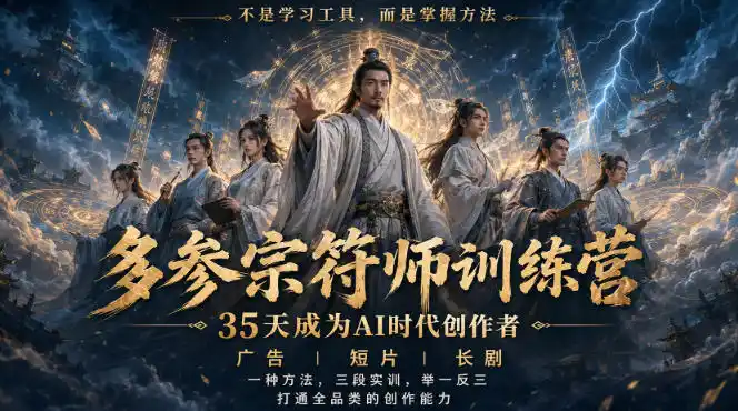 多参宗符师训练营，35天成为AI时代创作者，广告|短片|长剧，一种方法，三段实训，举一反三，打通全品类的创作能力-51云资源