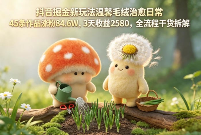 抖音掘金新玩法温馨毛绒治愈日常，45条作品涨粉84.6W，3天收益2580，全流程干货拆解-51云资源