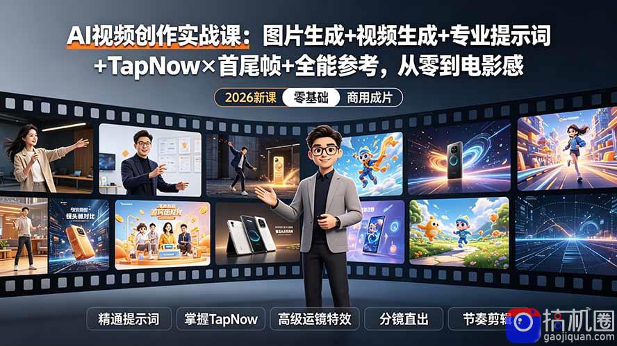 AI视频创作实战课:图片生成 视频生成 专业提示词 TapNow×首尾帧 全能参考,从零到电影感成片