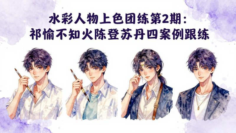 水彩人物上色团练第2期：祁煜不知火陈登苏丹四案例跟练，手把手提升绘画能力-51云资源