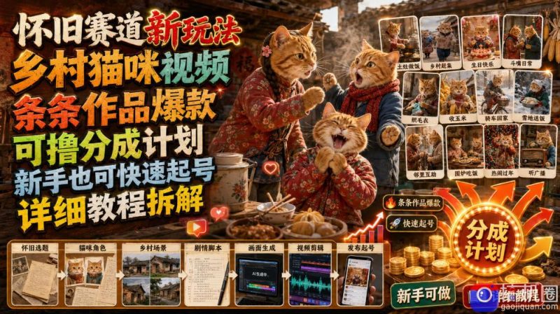 怀旧赛道新玩法,乡村猫咪视频,条条作品爆款,可撸分成计划,新手也可快速起号,详细教程拆解-51云资源