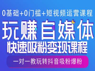 0基础 0门槛 短视频运营课程，玩赚自媒体快速吸粉变现课程，一对一教玩转抖音吸粉爆粉-51云资源