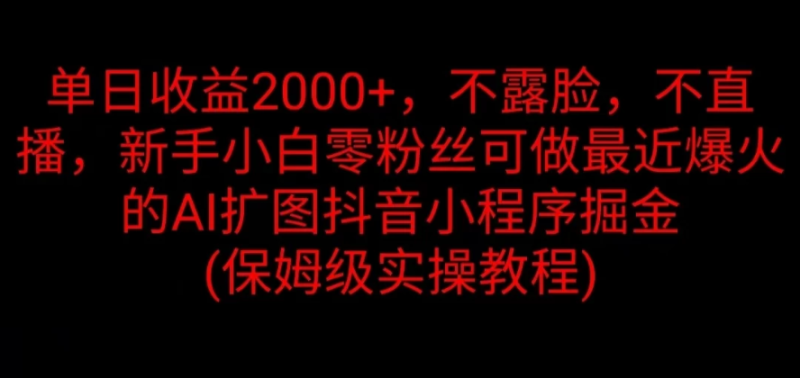 单日收益2000 ，不露脸，不直播，新手小白零粉丝可做最近爆火的AI扩图抖音小程序掘金 （保姆级实操教程）-51云资源