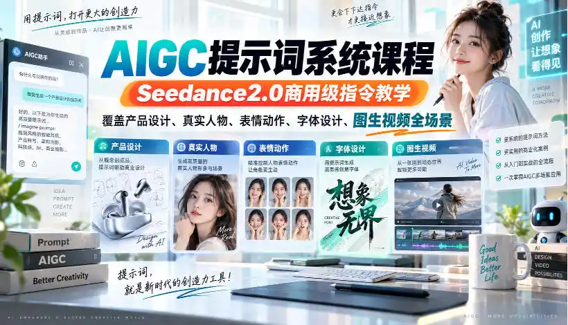 AIGC提示词系统课程,Seedance2.0商用级指令教学,覆盖产品设计、真实人物、表情动作、字体设计、图生视频全场景-51云资源