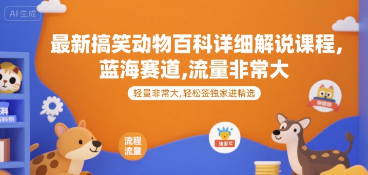 最新搞笑动物百科详细解说课程，蓝海赛道，流量非常大，轻松签独家进精选-51云资源