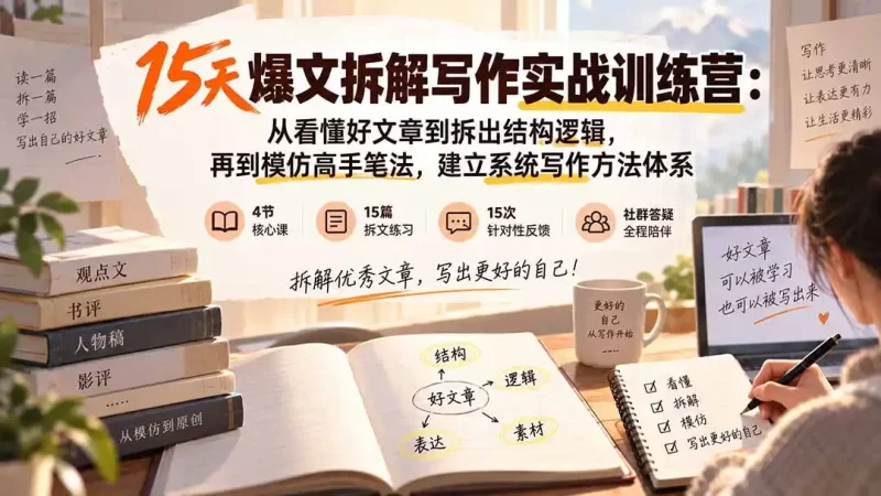 15天爆文拆解写作实战训练营:从看懂好文章到拆出结构逻辑,再到模仿高手笔法,建立系统写作方法体系-51云资源