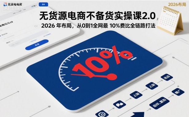 无货源电商不备货实操课2.0,2026年布局,从0到1全网最低10%费比全链路打法【更新26年5月】-51云资源
