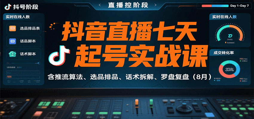 抖音直播七天起号实战课:含推流算法、选品排品、话术拆解、罗盘复盘(8月)-51云资源
