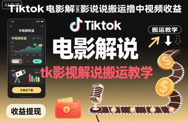 Tiktok电影解说搬运撸中视频收益，tk影视解说搬运教学-51云资源