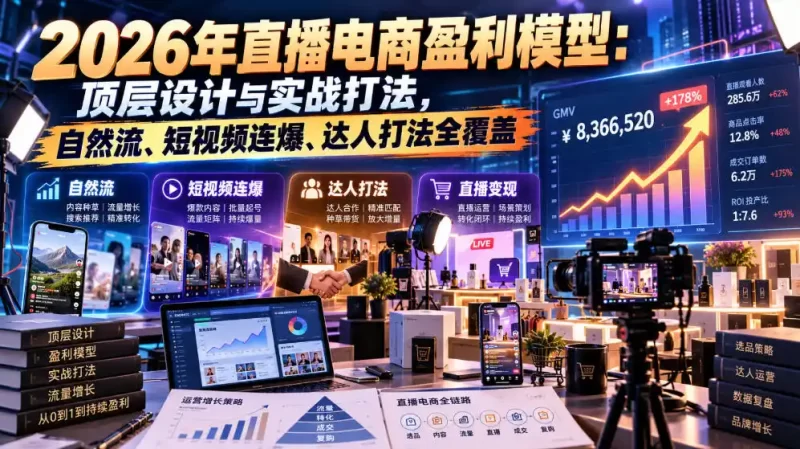 2026年直播电商盈利模型:顶层设计与实战打法,自然流、短视频连爆、达人打法全覆盖-51云资源