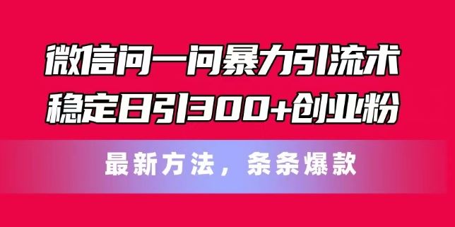 微信问一问暴力引流术，稳定日引300 创业粉，最新方法，条条爆款【揭秘】-51云资源