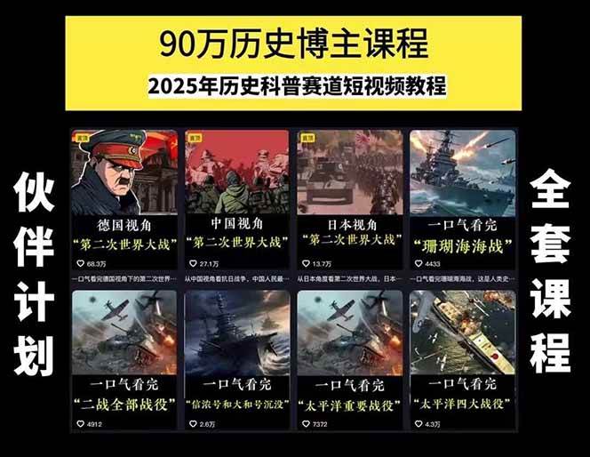 短视频历史赛道实战教程，手机电脑双端剪辑教程和账号运营指南与变现技巧