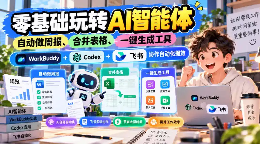 【无水印】零基础玩转AI智能体,自动做周报、合并表格、一键生成工具,WorkBuddy Codex 飞书协作自动化提效
