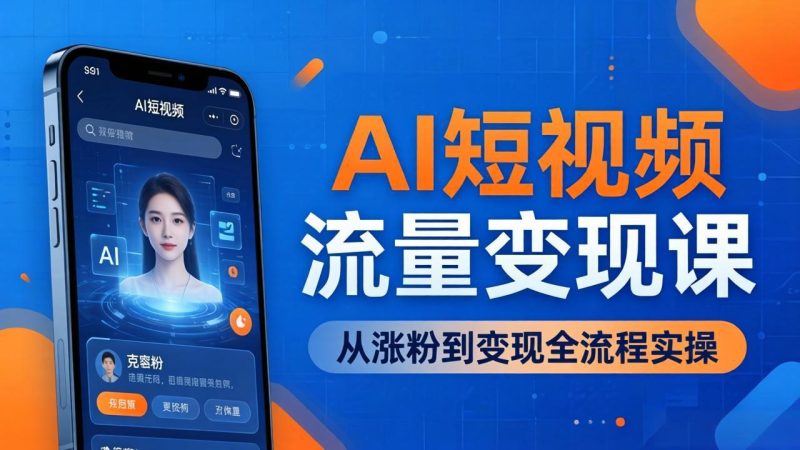 AI短视频流量变现课：一部手机玩转数字人克隆 爆款制作，从涨粉到变现全流程实操-51云资源