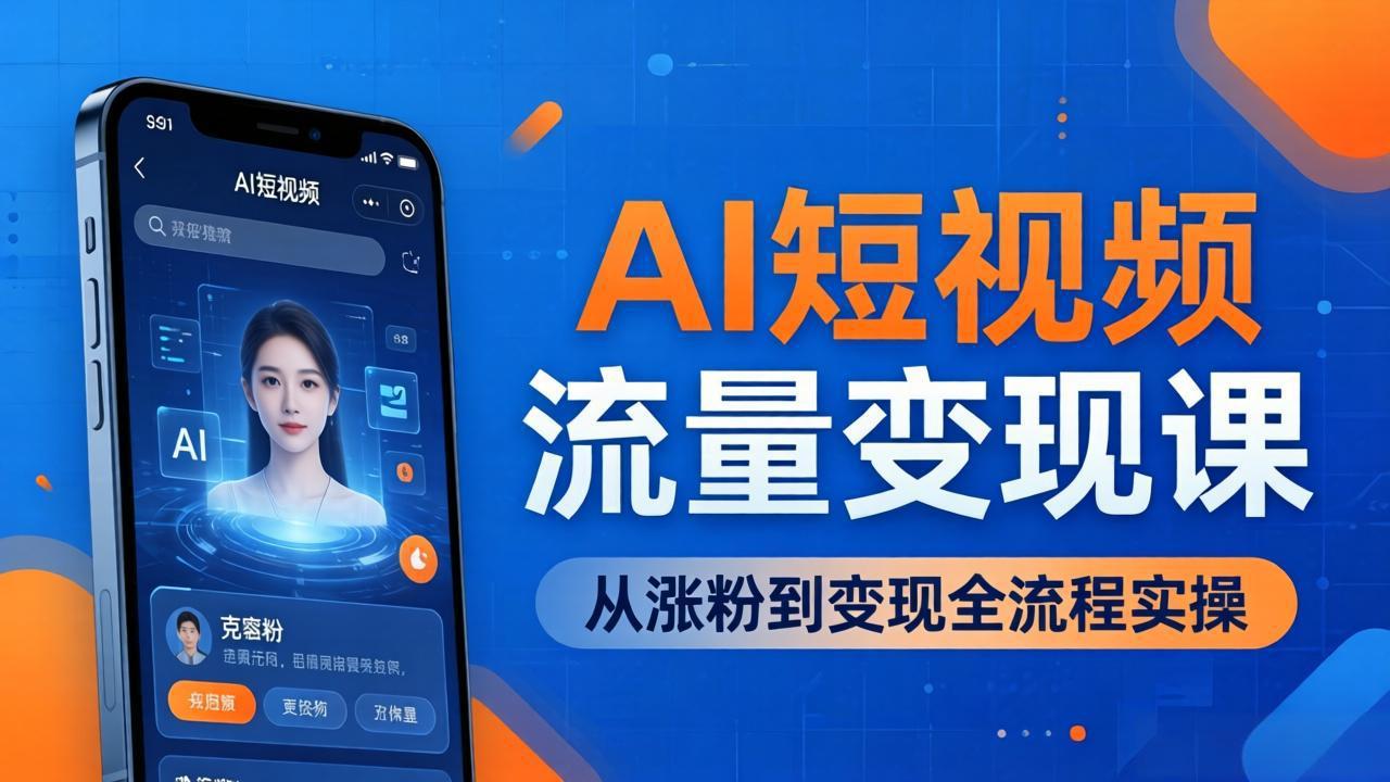 AI短视频流量变现课：一部手机玩转数字人克隆 爆款制作，从涨粉到变现全流程实操